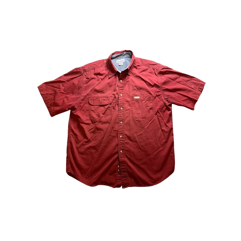 Vintage Y2K Carhartt Mens Large Short Sleeve Button Down Shirt Red Cotton Cargo